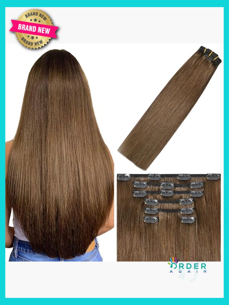 Clip In Hair Extensions 22 Inch 75g 7 Pcs Real Human Hair Light Brown